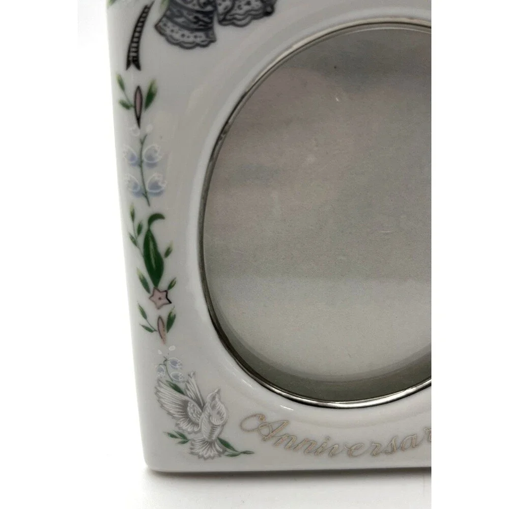 Small Vtg Lefton Hand Painted White Porcelain 25th Anniversary Picture Frame